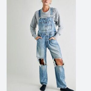 Free People We The Free Ziggy Distressed Denim Overalls